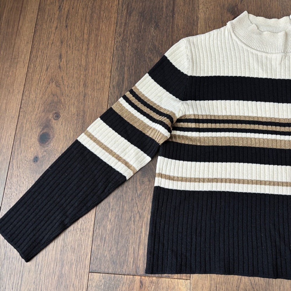 Vintage St John Sport Wool Blend Mock Neck Sweater Striped, Size Small - Picture 3 of 13